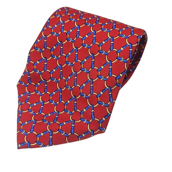 Burberrys Geometric Tie Mens Red Silk Made in Italy Designer Dapper 57" - Picture 2 of 6